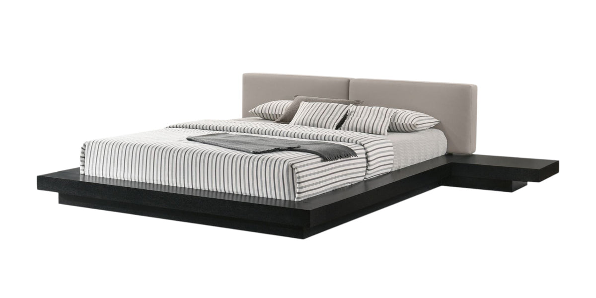 Black & Gray Wood & Faux Leather King Bed w/ Attached Nightstands