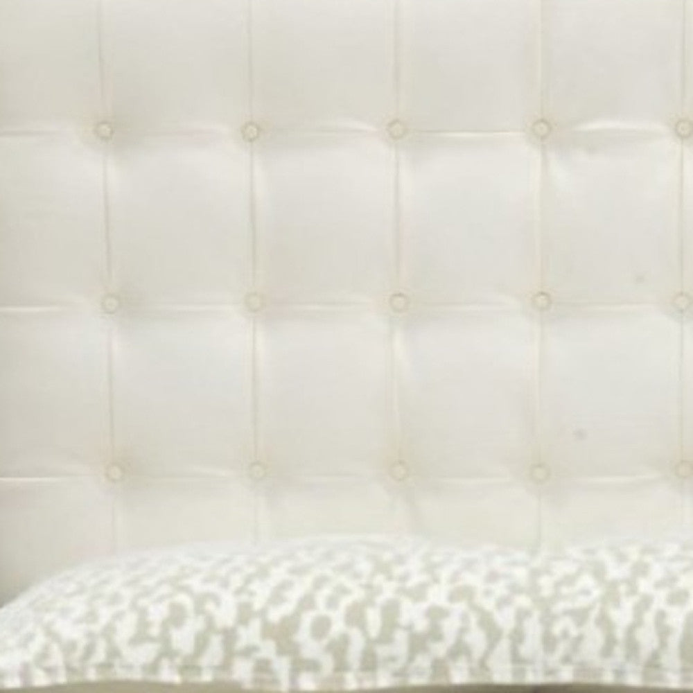 Brown and White Wood & Tufted Faux Leather Queen Bed Frame