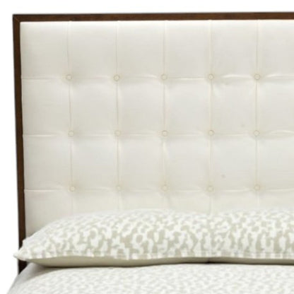 Brown and White Wood & Tufted Faux Leather Queen Bed Frame