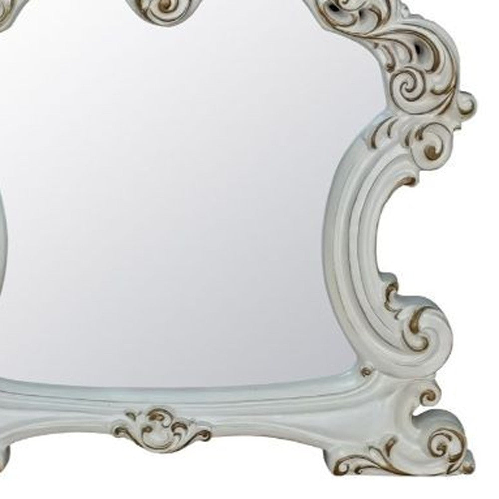 White Abstract Wood Framed Mounted Dresser Mirror