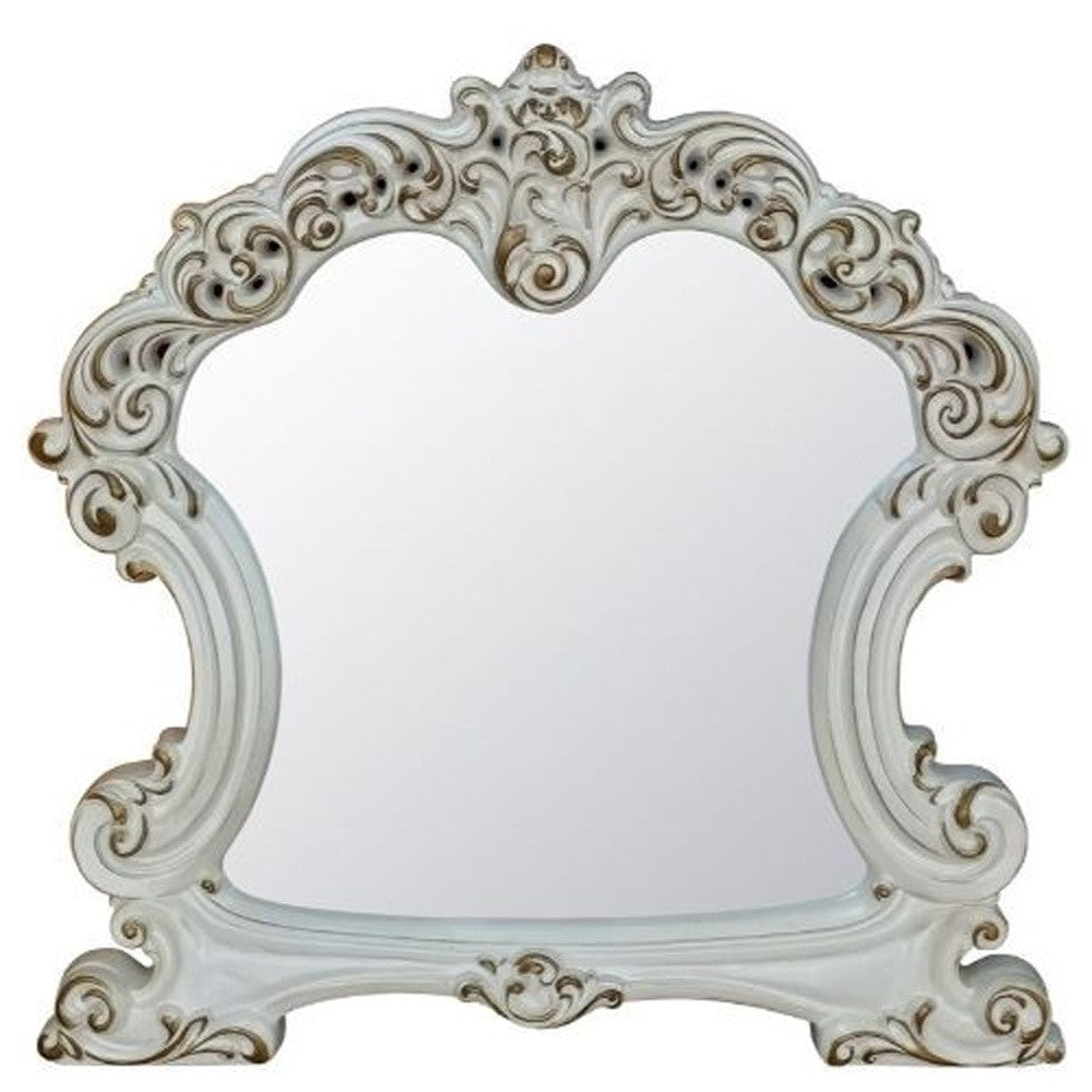White Abstract Wood Framed Mounted Dresser Mirror