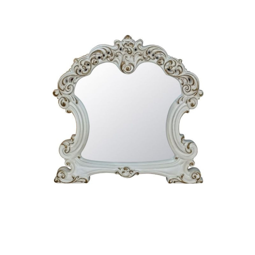 White Abstract Wood Framed Mounted Dresser Mirror