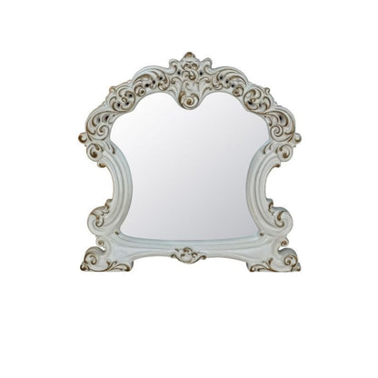 White Abstract Wood Framed Mounted Dresser Mirror