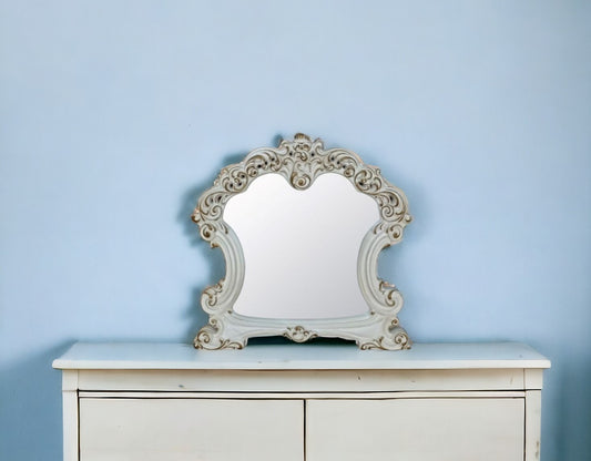White Abstract Wood Framed Mounted Dresser Mirror