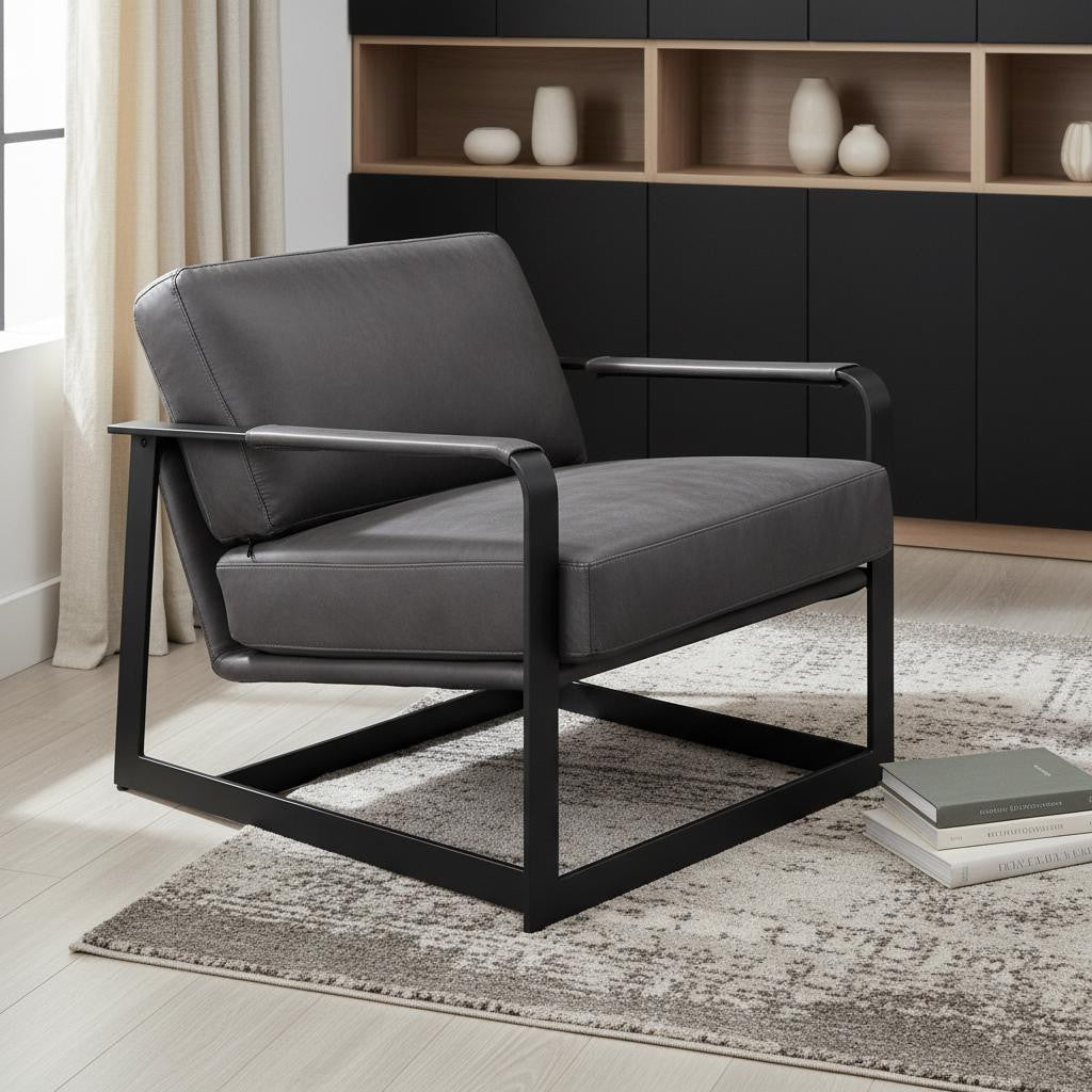 Gray & Steel Blue Top Grain Leather Arm Chair