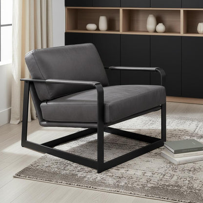 Gray & Steel Blue Top Grain Leather Arm Chair