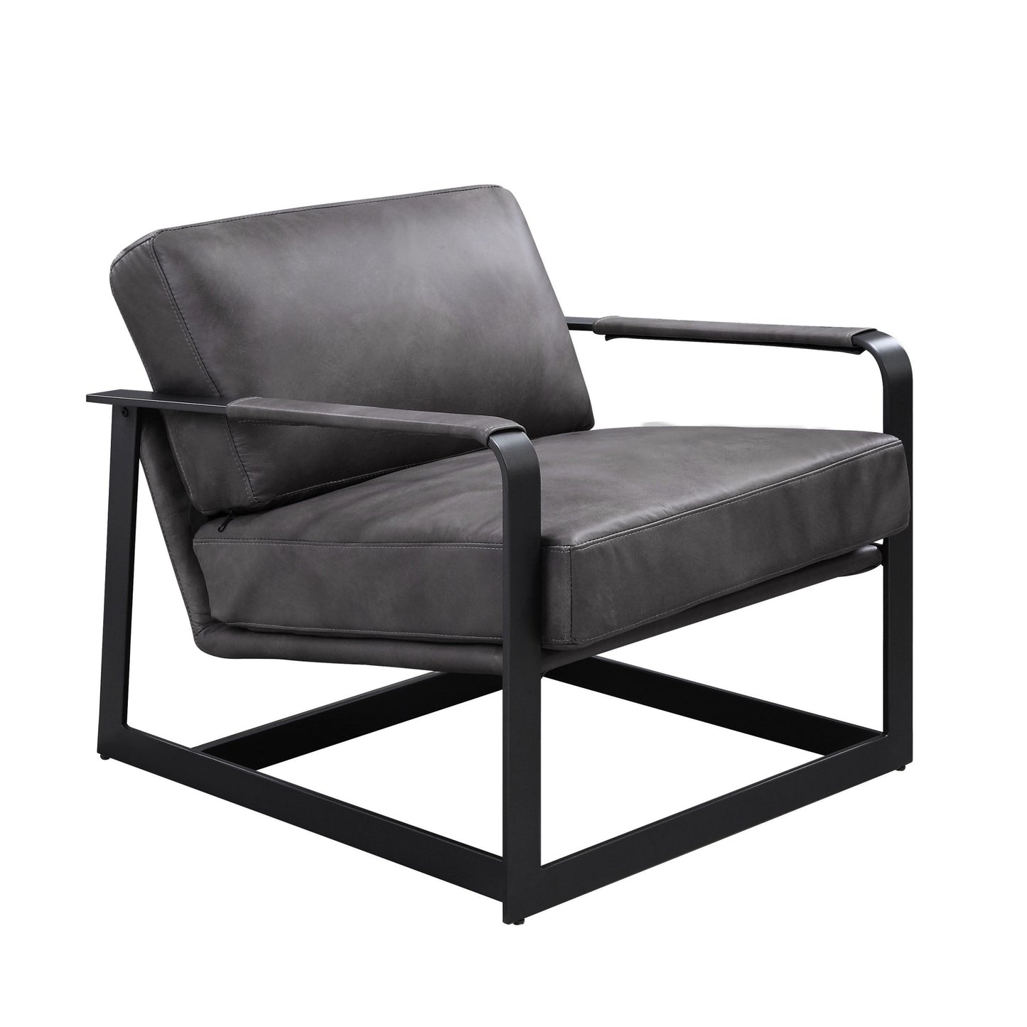 Gray & Steel Blue Top Grain Leather Arm Chair