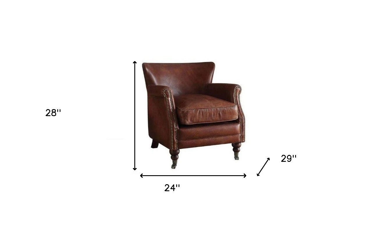 Dark Brown Top Grain Leather Wingback Chair