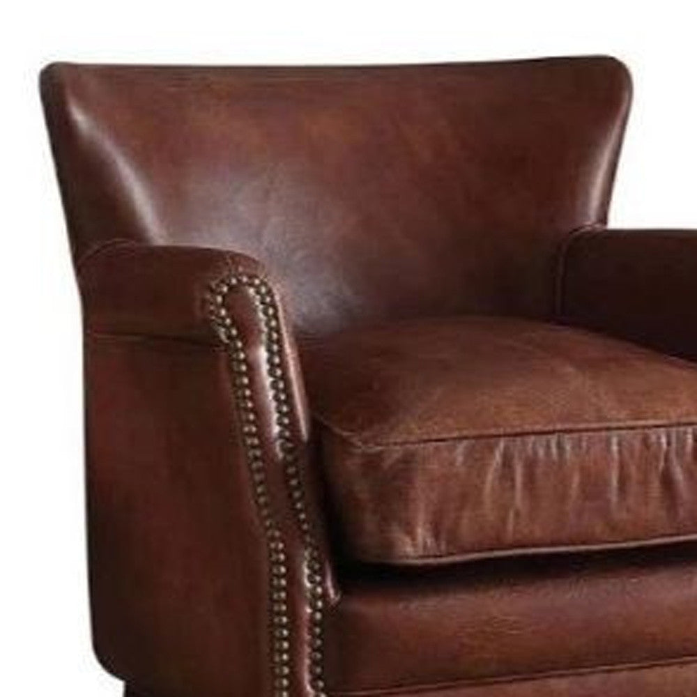 Dark Brown Top Grain Leather Wingback Chair