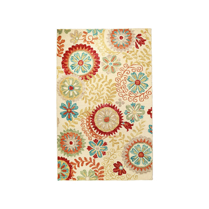 8 x 10 Cream Wool Medallion Tufted Handmade Stain Resistant Rug
