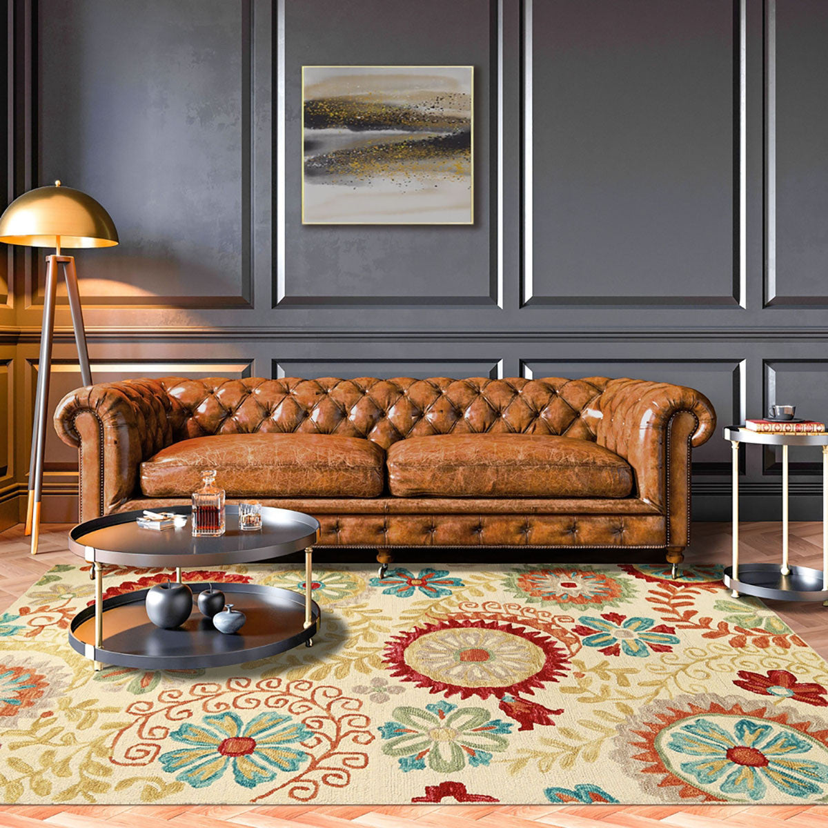 8 x 10 Cream Wool Medallion Tufted Handmade Stain Resistant Rug