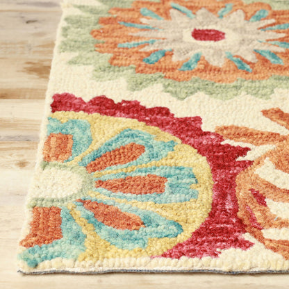 8 x 10 Cream Wool Medallion Tufted Handmade Stain Resistant Rug