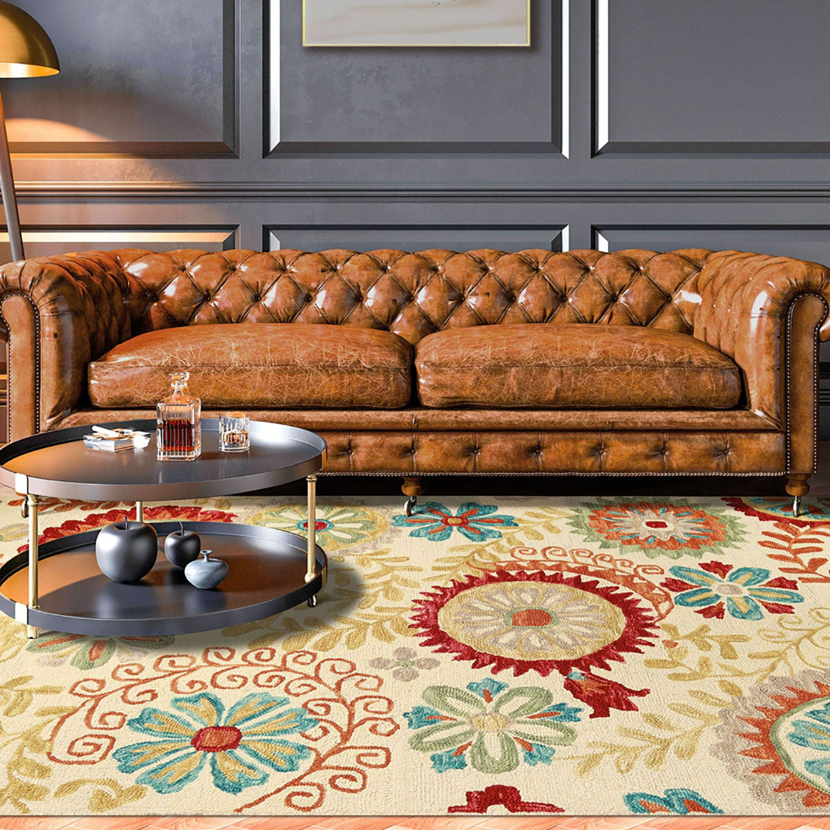 8 x 10 Cream Wool Medallion Tufted Handmade Stain Resistant Rug