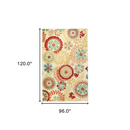 8 x 10 Cream Wool Medallion Tufted Handmade Stain Resistant Rug