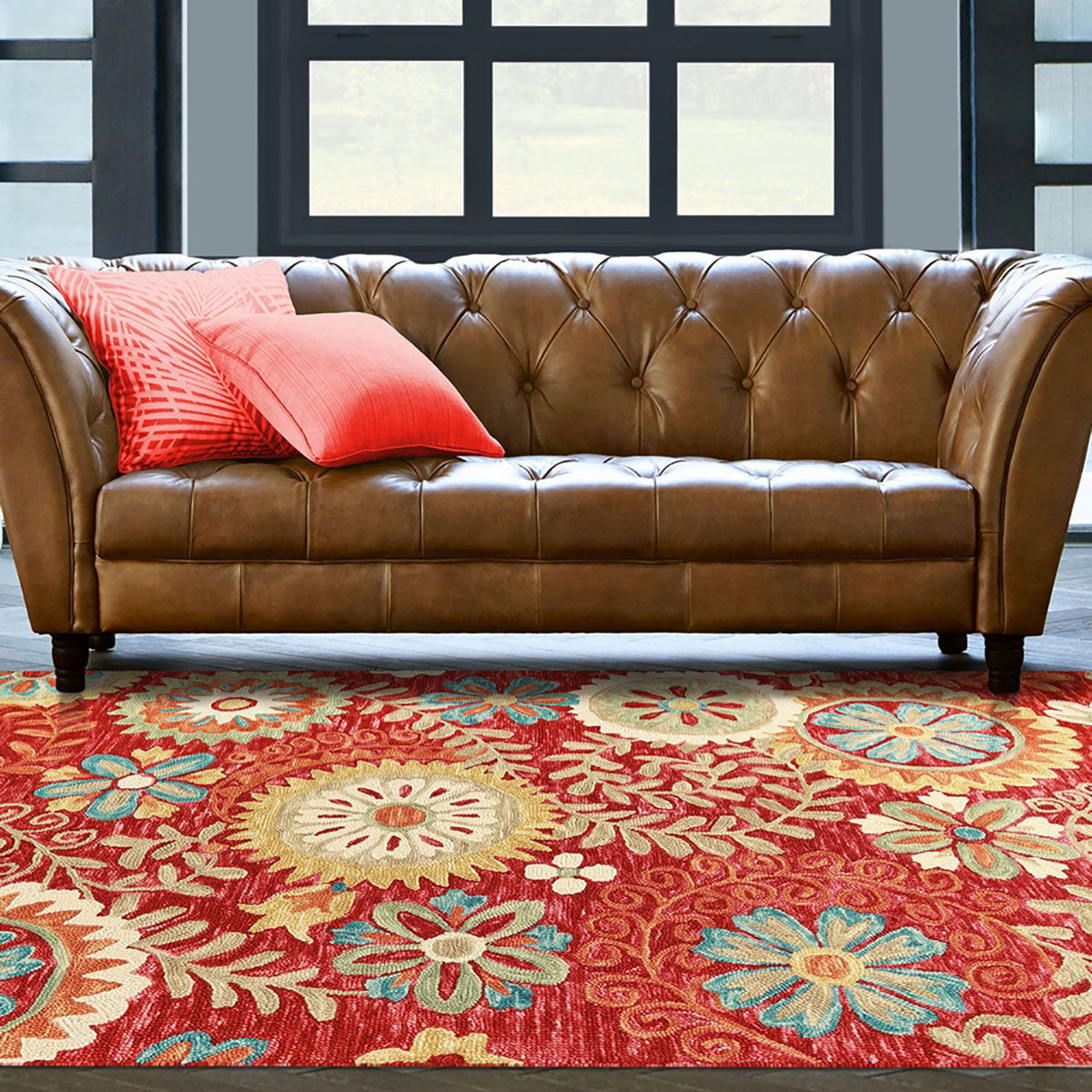 8 x 10 Rust Wool Medallion Tufted Handmade Stain Resistant Rug