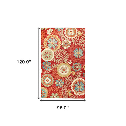 8 x 10 Rust Wool Medallion Tufted Handmade Stain Resistant Rug