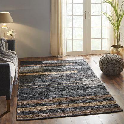 8 x 10 Navy Blue Striped Hand Woven Stain Resistant Rug