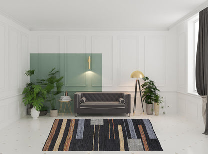 8 x 10 Navy Blue Striped Hand Woven Stain Resistant Rug