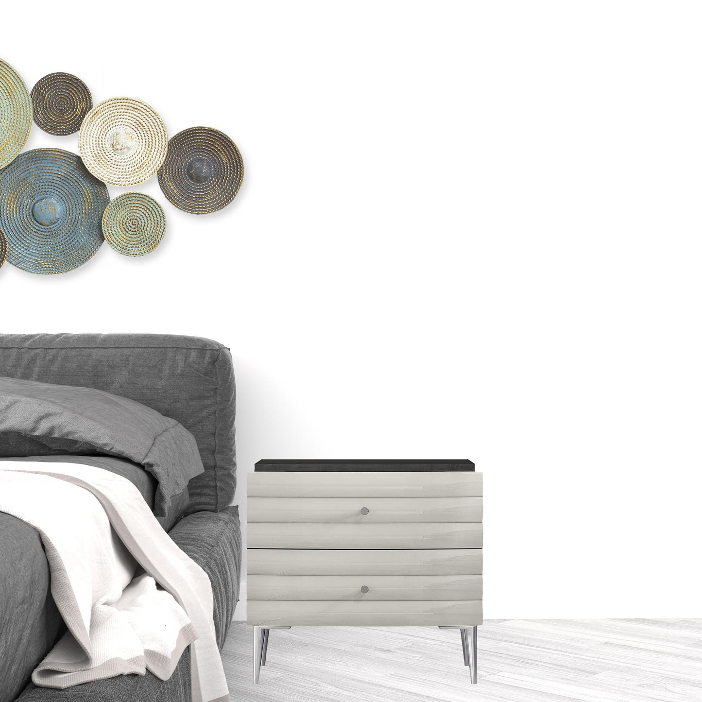 Dark Gray & Ivory 2 Drawer Nightstand
