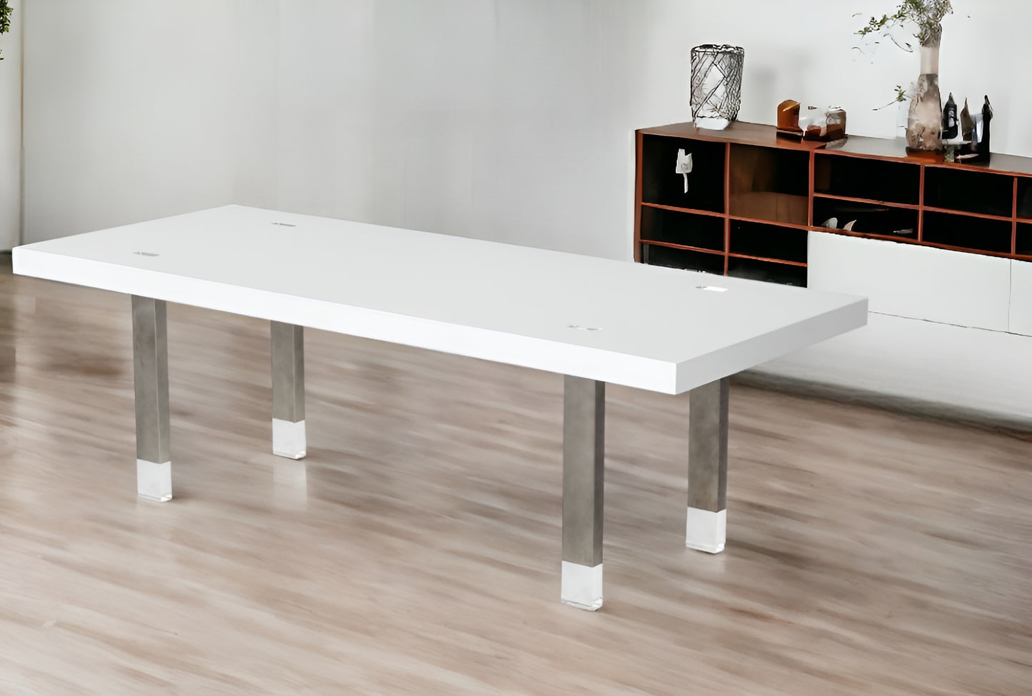 White And Gray Stainless Steel Dining Table