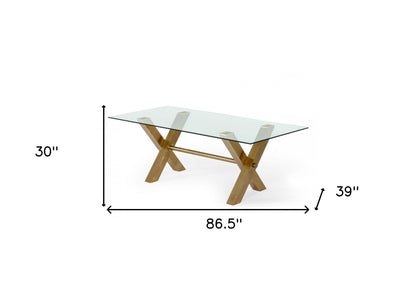 Clear And Gold Glass And Stainless Steel Sled Base Dining Table