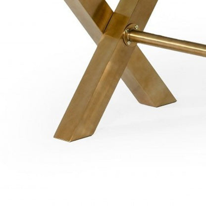 Clear And Gold Glass And Stainless Steel Sled Base Dining Table