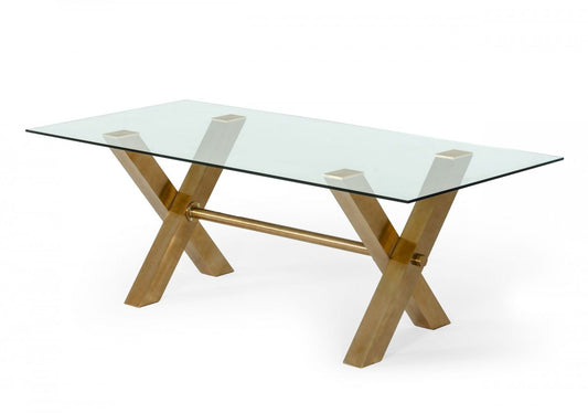 Clear And Gold Glass And Stainless Steel Sled Base Dining Table