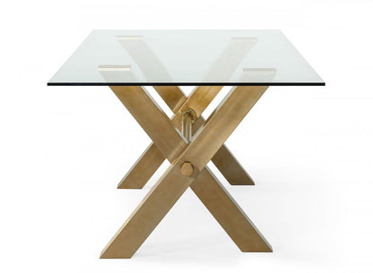 Clear And Gold Glass And Stainless Steel Sled Base Dining Table