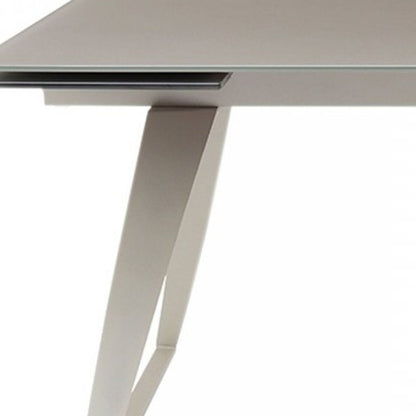 Gray Glass And Metal Self-Storing Leaf Sled Base Dining Table