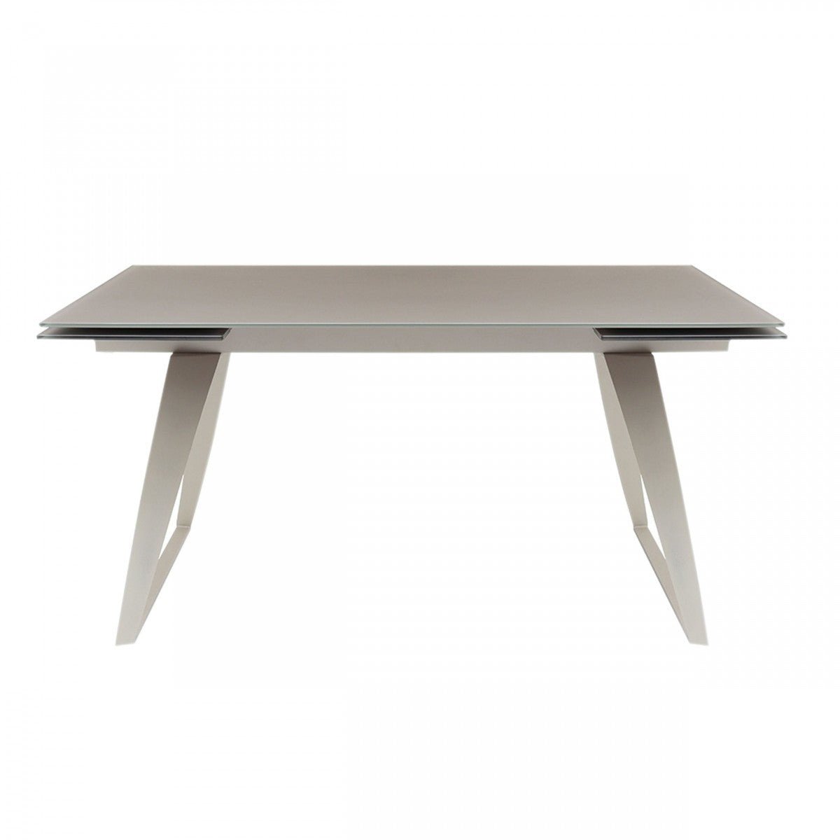 Gray Glass And Metal Self-Storing Leaf Sled Base Dining Table