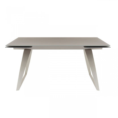 Gray Glass And Metal Self-Storing Leaf Sled Base Dining Table