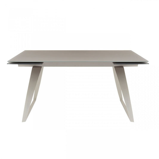 Gray Glass And Metal Self-Storing Leaf Sled Base Dining Table
