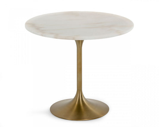 White And Gold Rounded Marble And Metal Dining Table