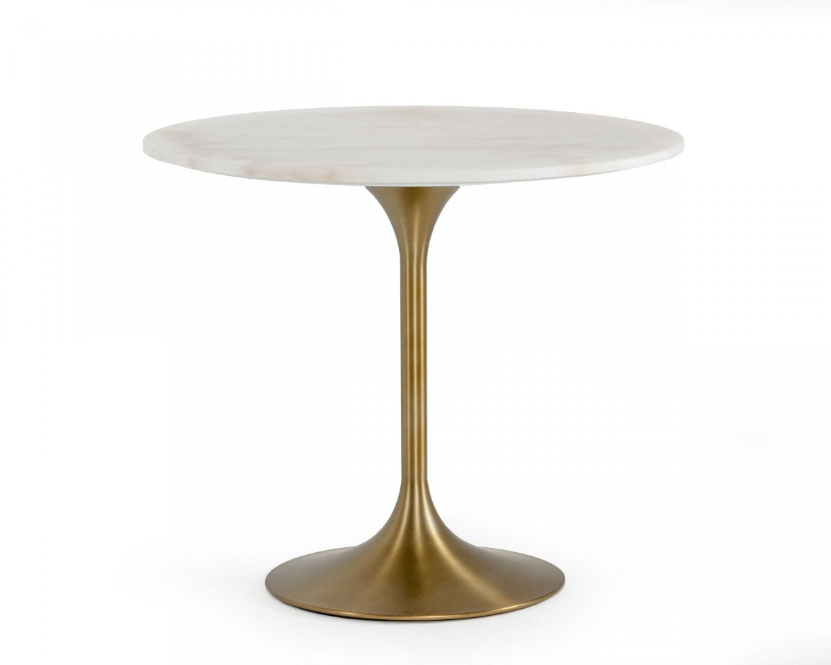 White And Gold Rounded Marble And Metal Dining Table