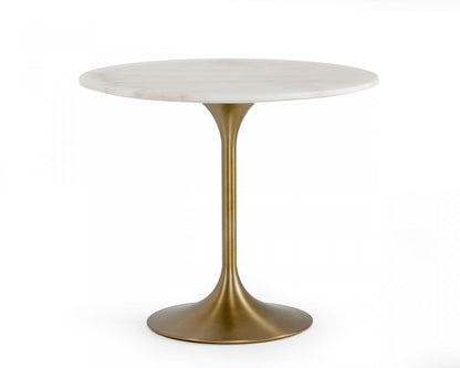 White And Gold Rounded Marble And Metal Dining Table