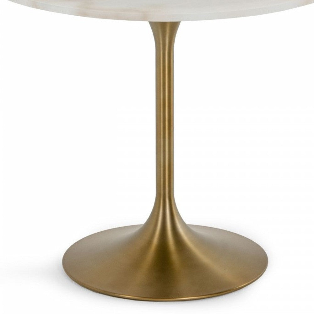 White And Gold Rounded Marble And Metal Dining Table