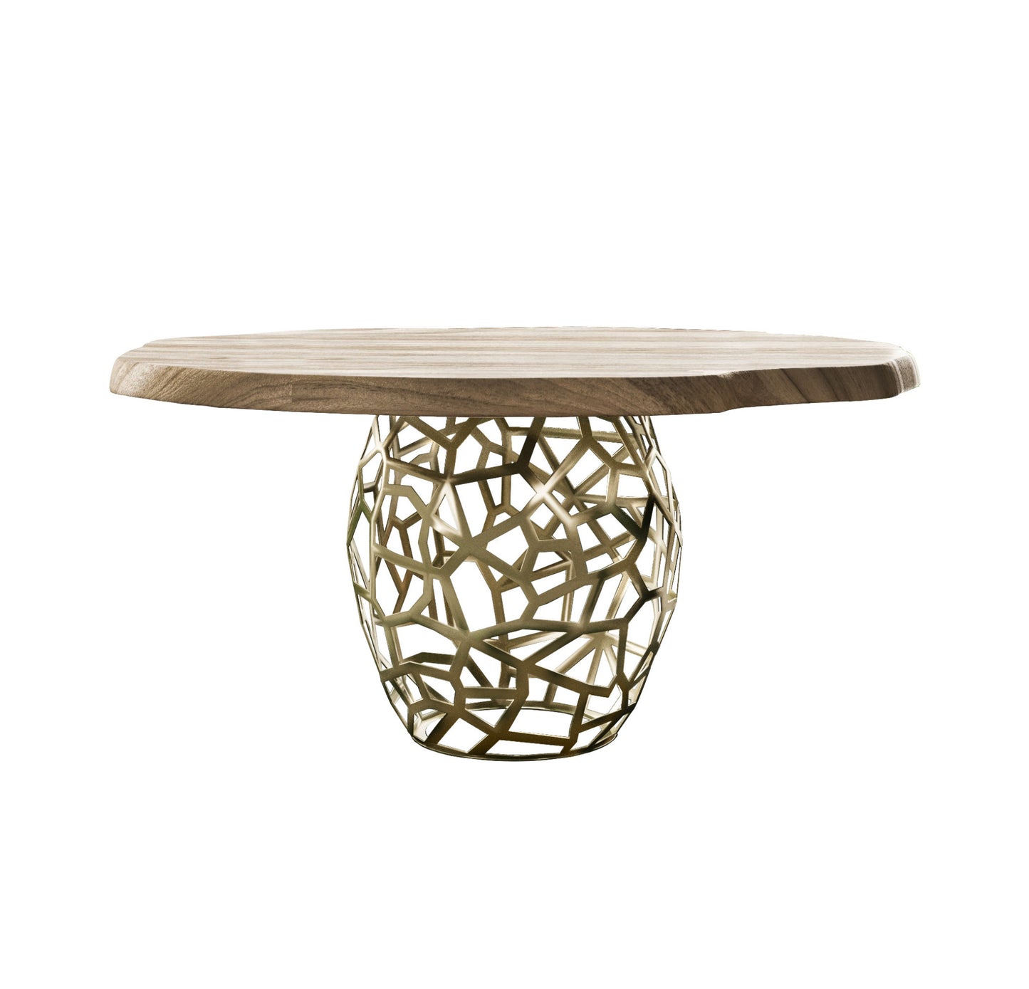Acacia Live Edge Rounded Solid Wood And Brass Dining Table