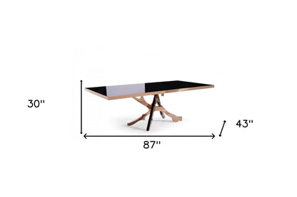 Black And Gold Glass And Stainless Steel Pedestal Base Dining Table