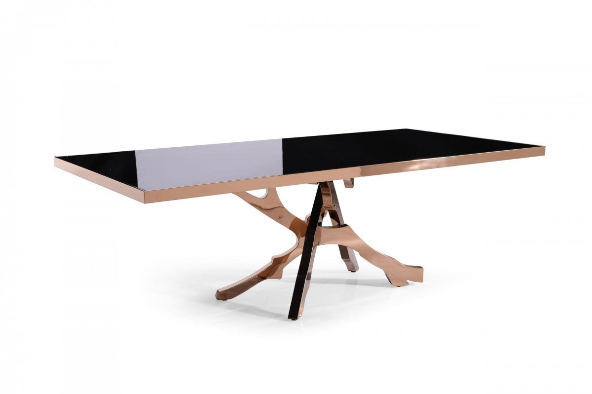 Black And Gold Glass And Stainless Steel Pedestal Base Dining Table