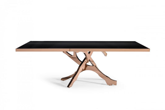 Black And Gold Glass And Stainless Steel Pedestal Base Dining Table