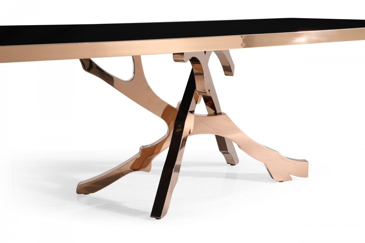 Black And Gold Glass And Stainless Steel Pedestal Base Dining Table