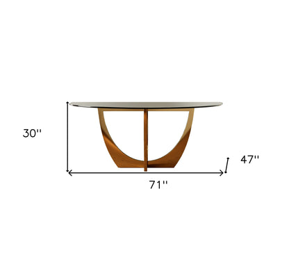 Clear And Gold Oval Glass And Stainless Steel Dining Table