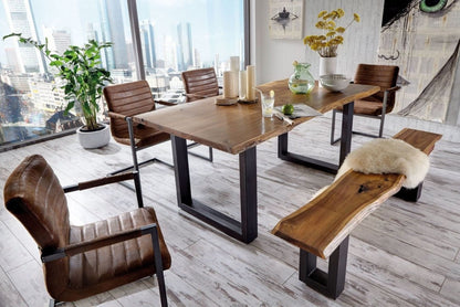 Brown And Black Solid Wood And Metal Sled Base Dining Table
