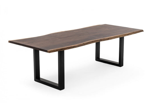 Brown And Black Solid Wood And Metal Sled Base Dining Table