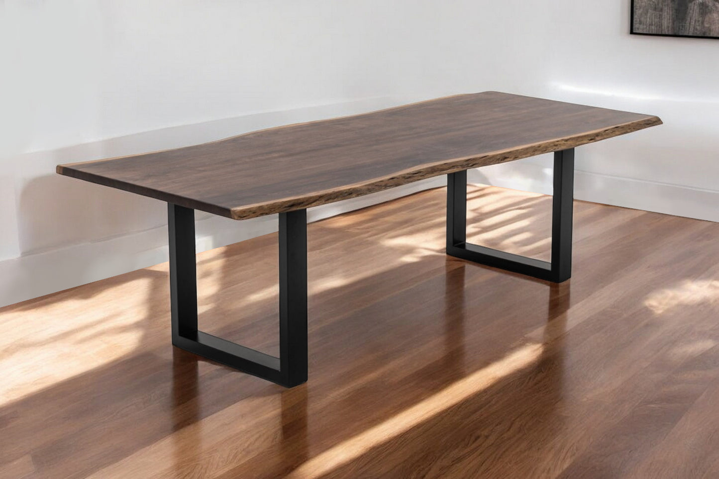 Brown And Black Solid Wood And Metal Sled Base Dining Table