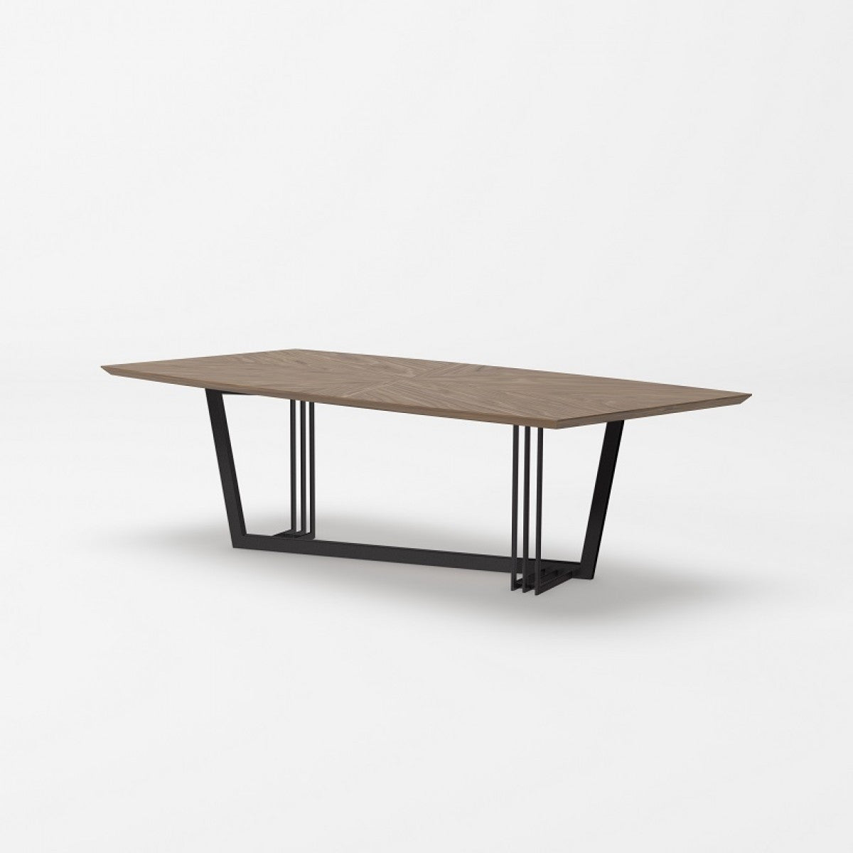 Walnut And Black Rectangular Geo Trestle Wood Dining Table