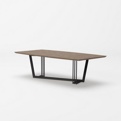 Walnut And Black Rectangular Geo Trestle Wood Dining Table