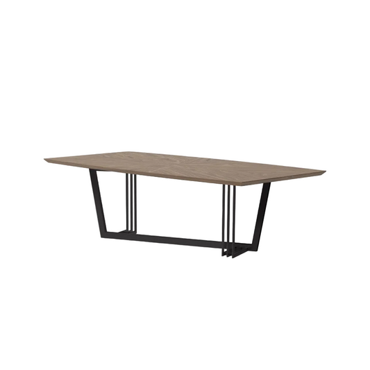 Walnut and Black Metal Geo Trestle Dining Table