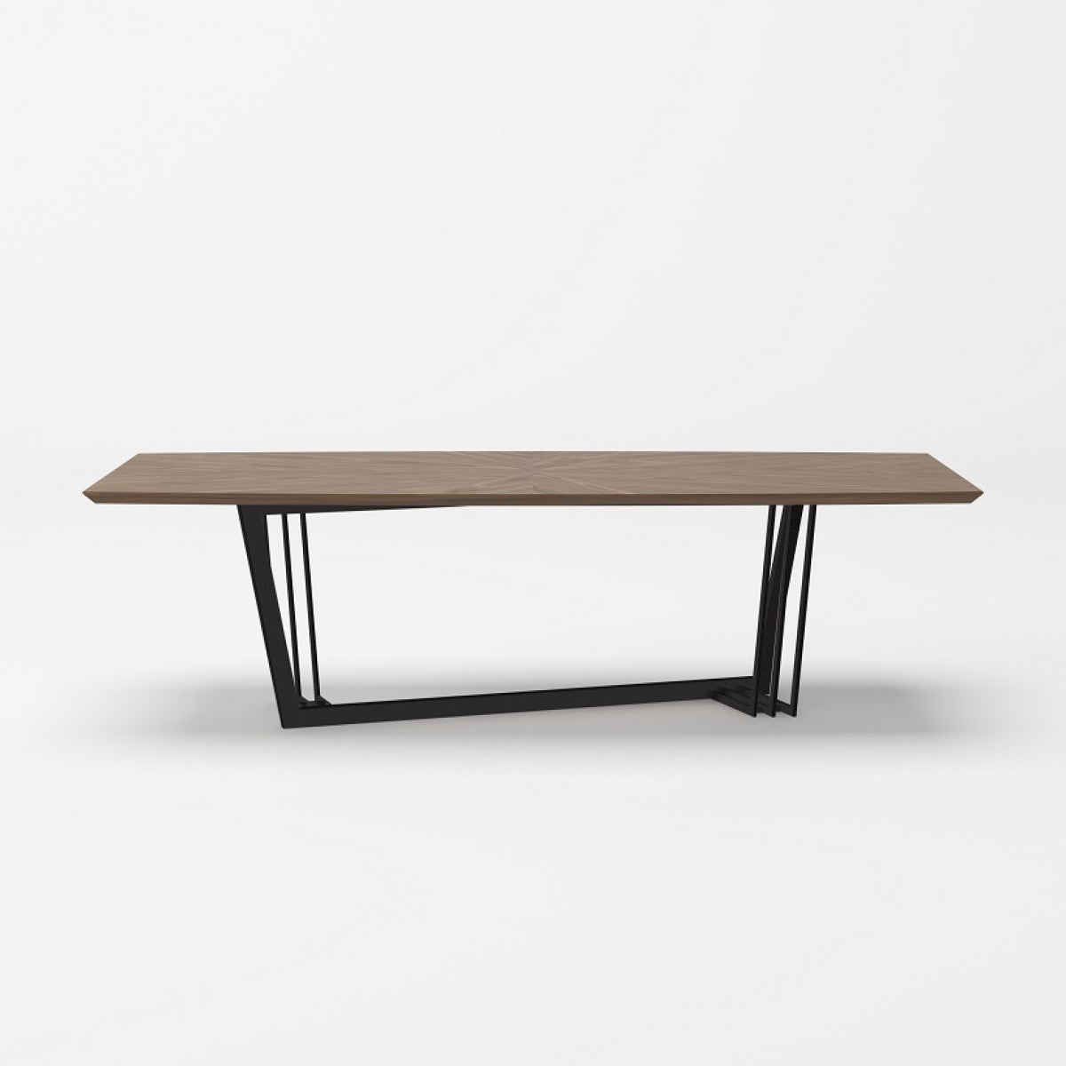 Walnut And Black Rectangular Geo Trestle Wood Dining Table