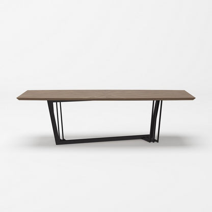 Walnut And Black Rectangular Geo Trestle Wood Dining Table